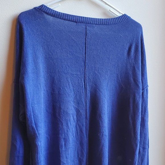 Seven7 Royal Blue/Purple Scoop Neck Cotton/Cashmere Sweater Size Large - Picture 14 of 16